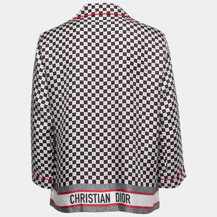 Pre Owned Christian Dior Black/White Checked Printed Silk Shirt L