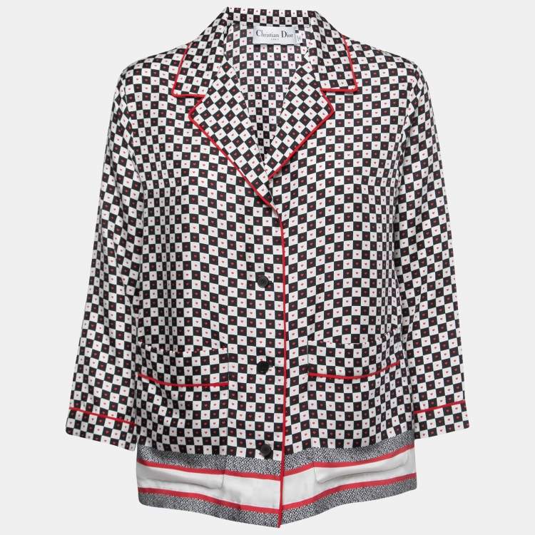 Pre Owned Christian Dior Black/White Checked Printed Silk Shirt L