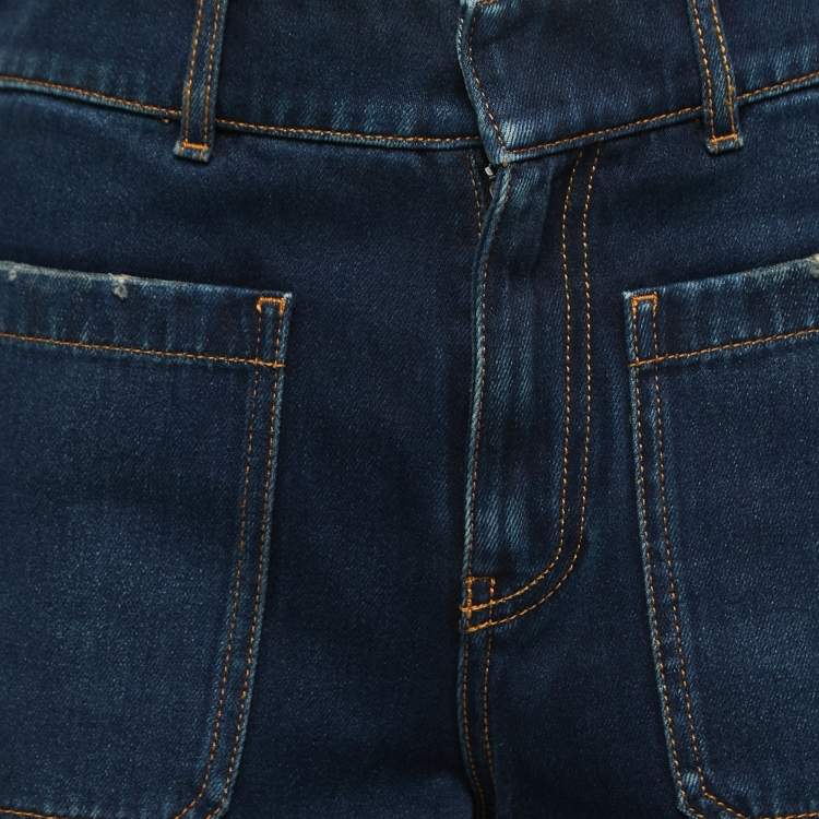 Pre Owned Christian Dior Blue Denim High Waist Wide Leg Jeans S Waist 28"