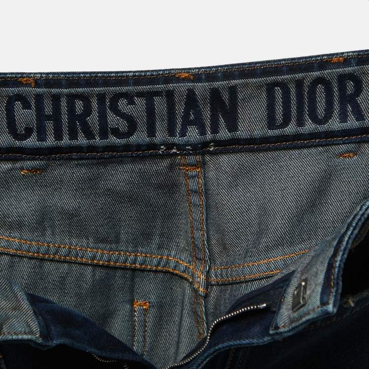 Pre Owned Christian Dior Blue Denim High Waist Wide Leg Jeans S Waist 28"