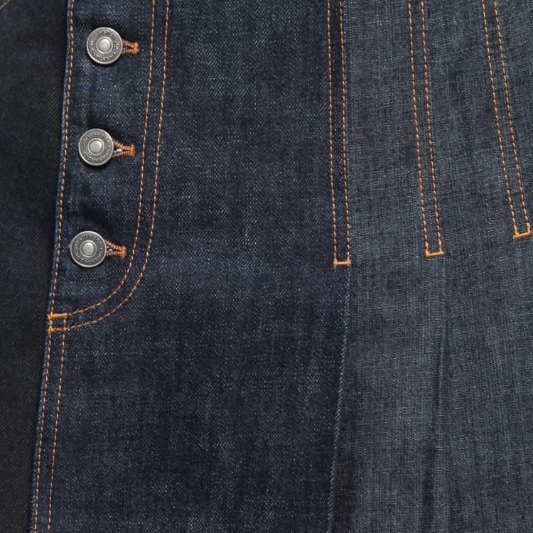 Pre Owned Dior Navy Dark Blue Denim Pleated Knee Length Skirt M