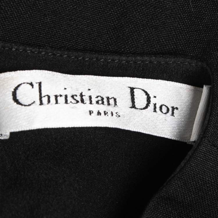 Pre Owned Christian Dior Black Wool Drop-Waist Pleated Sleeveless Mini Dress M