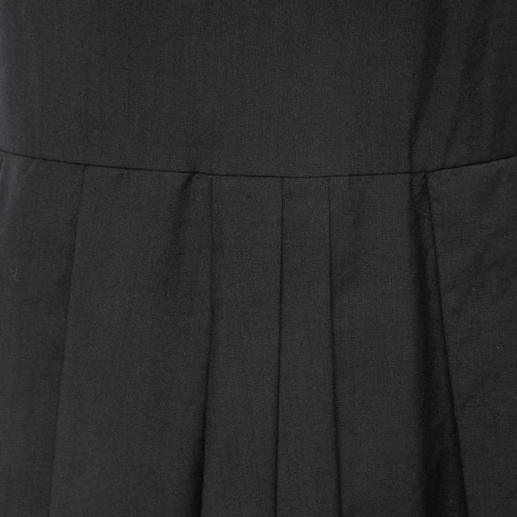 Pre Owned Christian Dior Black Wool Drop-Waist Pleated Sleeveless Mini Dress M