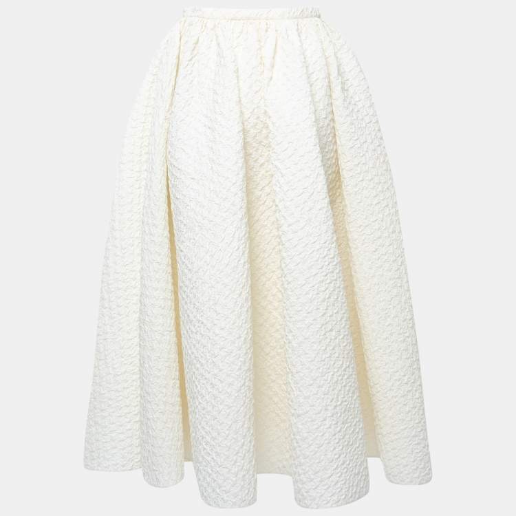 Pre Owned Dior Off-White Crinkled Silk Front Open Maxi Skirt M