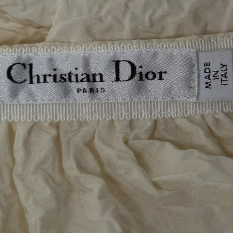 Pre Owned Dior Off-White Crinkled Silk Front Open Maxi Skirt M