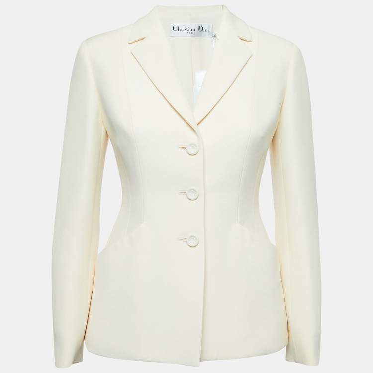 Pre Owned Dior Cream Wool Blend Single Breasted Blazer S
