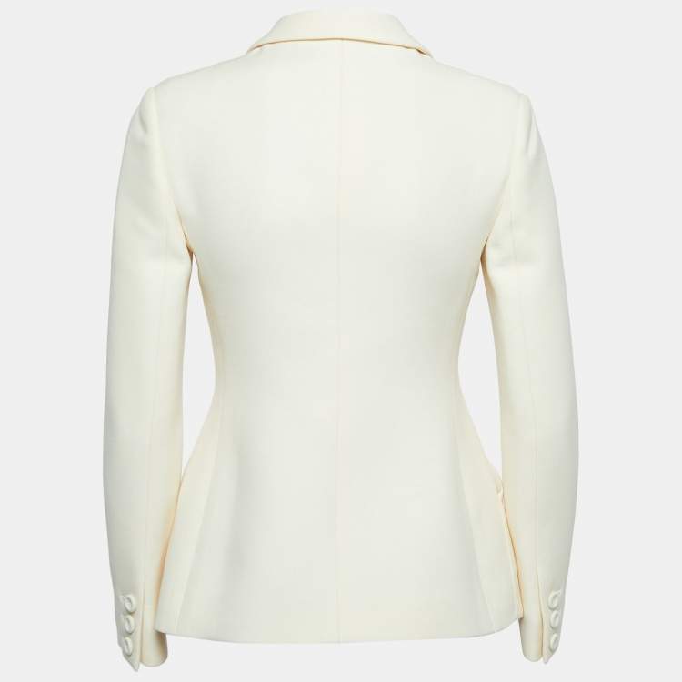 Pre Owned Dior Cream Wool Blend Single Breasted Blazer S