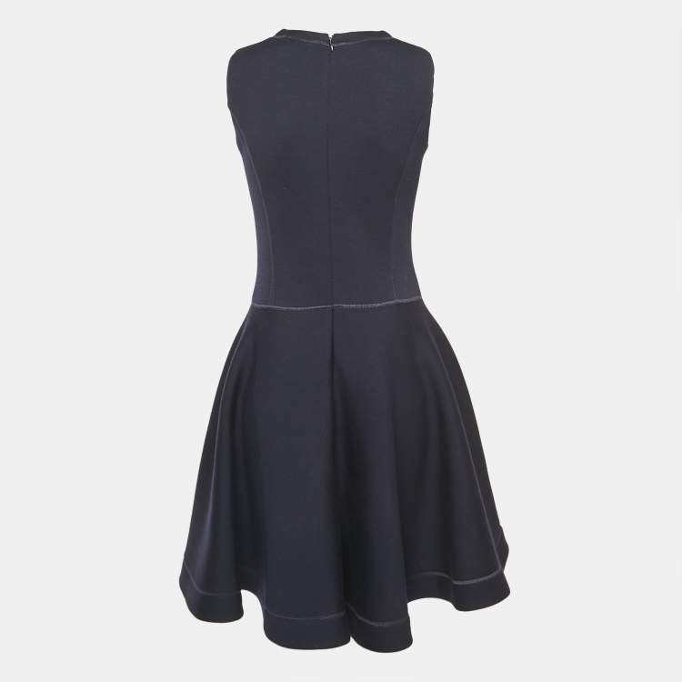 Pre Owned Christian Dior Navy Blue Wool-Blend Crest Detail Sleeveless Dress M