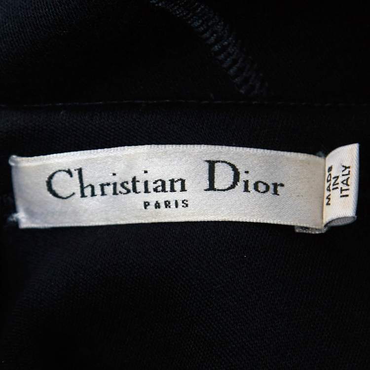 Pre Owned Christian Dior Navy Blue Wool-Blend Crest Detail Sleeveless Dress M