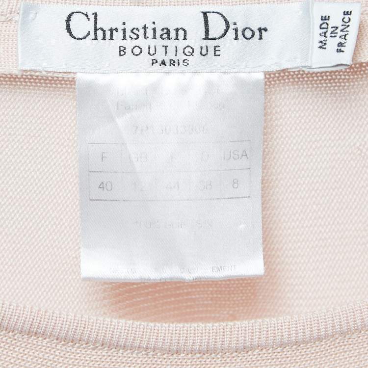 Pre Owned Dior Light Pink Patterned Silk Knit Knee Length Skirt L