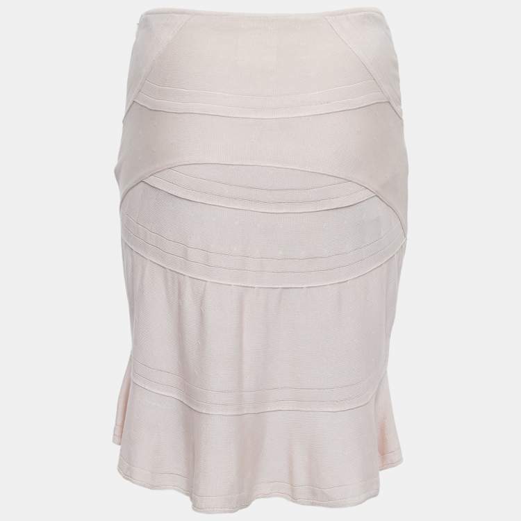 Pre Owned Dior Light Pink Patterned Silk Knit Knee Length Skirt L