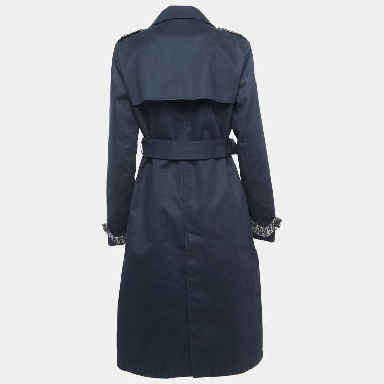 Pre Owned Dior Navy Blue Gabardine Double Breasted Belted Trench Coat M