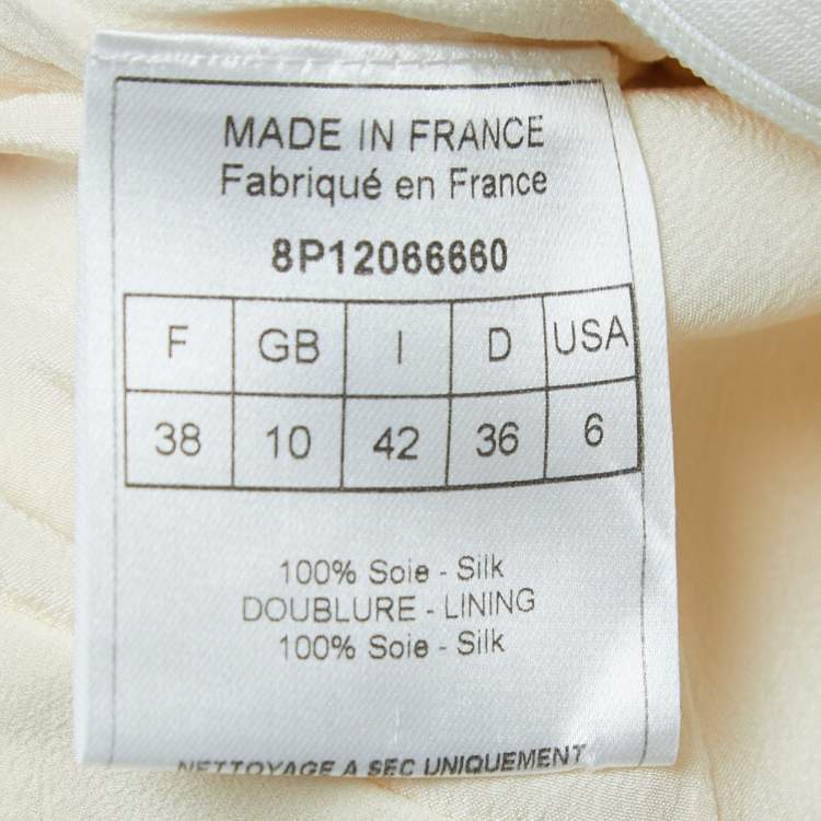 Pre Owned Dior Cream Silk Neck Tie Detail Gathered Sleeveless Short Dress M