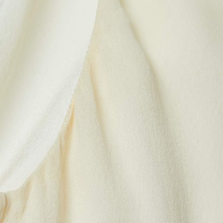 Pre Owned Dior Cream Silk Neck Tie Detail Gathered Sleeveless Short Dress M