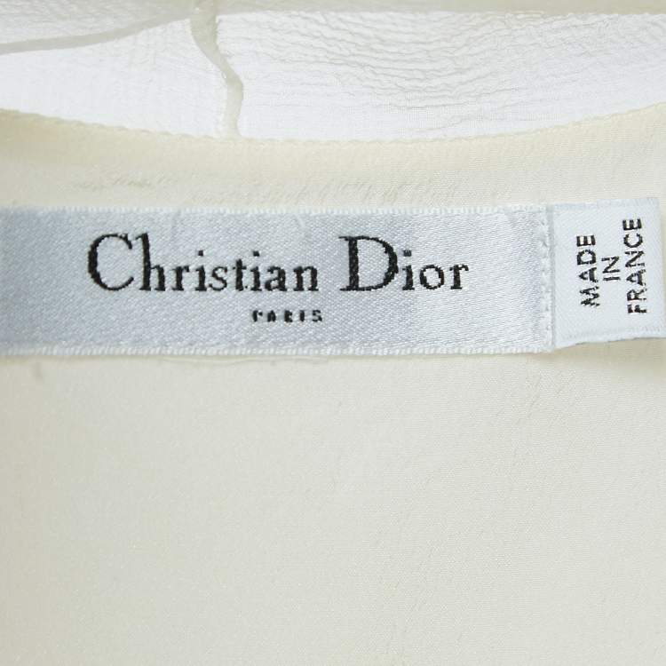 Pre Owned Dior Cream Silk Neck Tie Detail Gathered Sleeveless Short Dress M