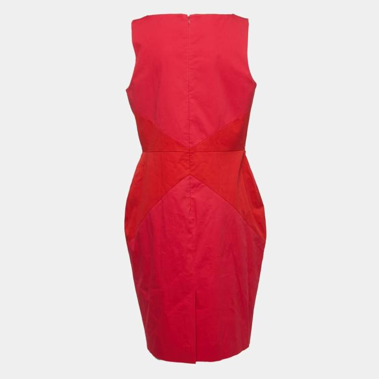Pre Owned Dior Pink/Red Cotton Paneled Sleeveless Short Dress XL