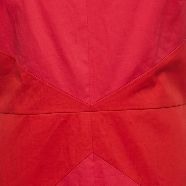 Pre Owned Dior Pink/Red Cotton Paneled Sleeveless Short Dress XL
