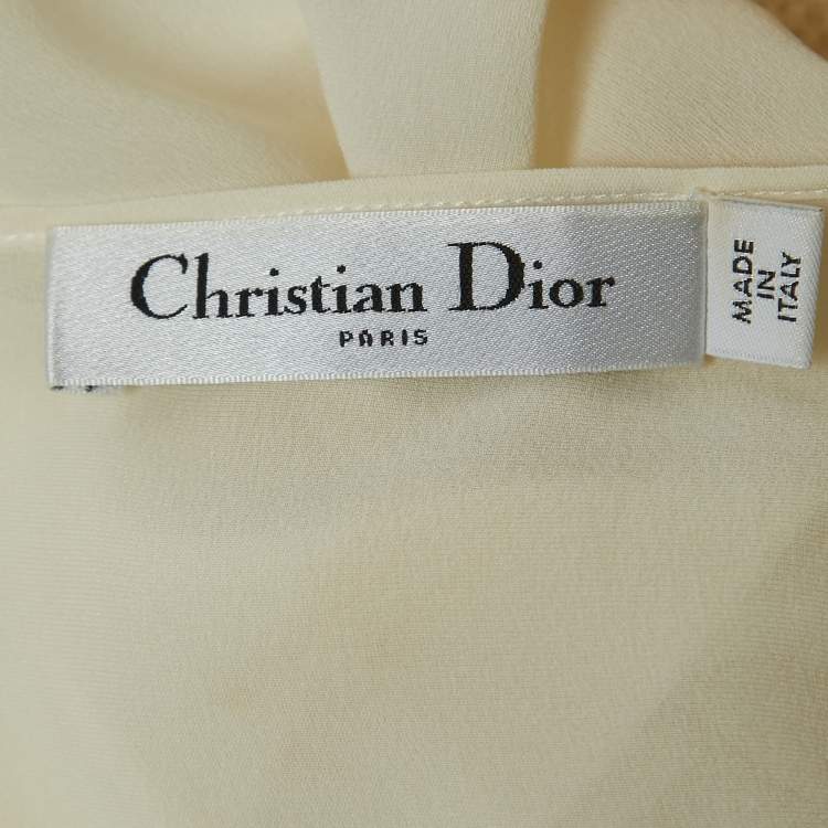 مملوكة مسبقًا Dior Cream Mesh Button Front Full Sleeve Shirt M