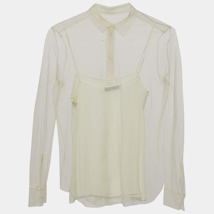 مملوكة مسبقًا Dior Cream Mesh Button Front Full Sleeve Shirt M