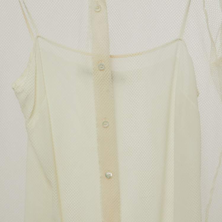 مملوكة مسبقًا Dior Cream Mesh Button Front Full Sleeve Shirt M