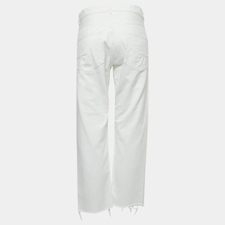 Pre Owned Christian Dior White Denim Straight Fit Cropped Jeans M Waist 34"