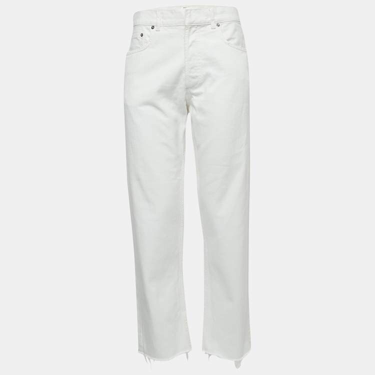 Pre Owned Christian Dior White Denim Straight Fit Cropped Jeans M Waist 34"