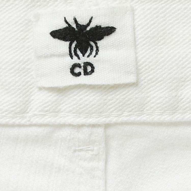 Pre Owned Christian Dior White Denim Straight Fit Cropped Jeans M Waist 34"