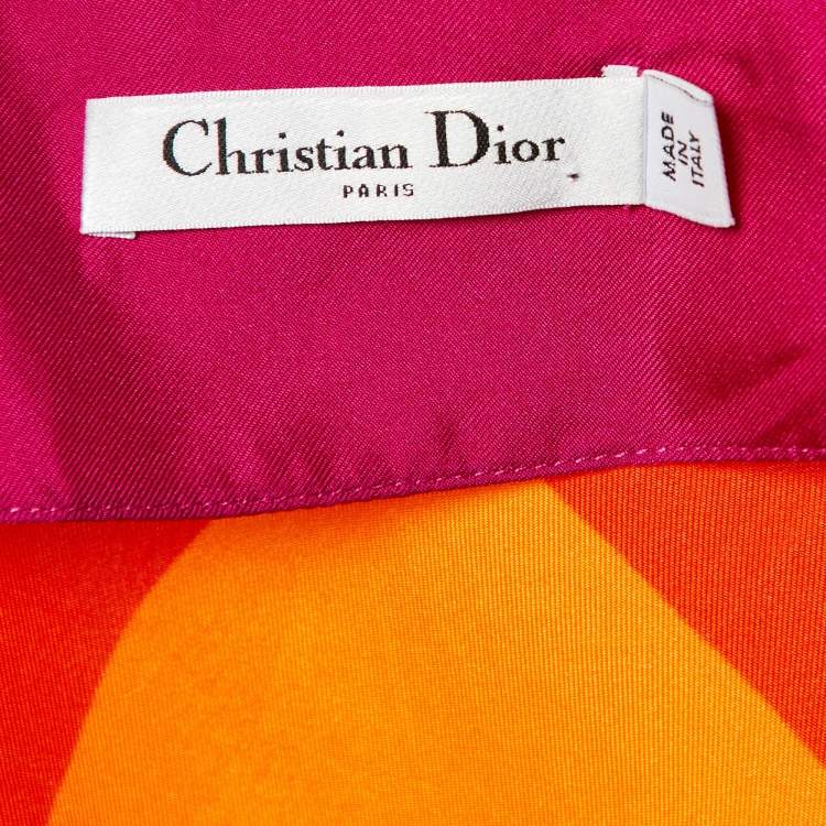 Pre Owned Christian Dior Multicolor Printed Silk Satin Midi Skirt L