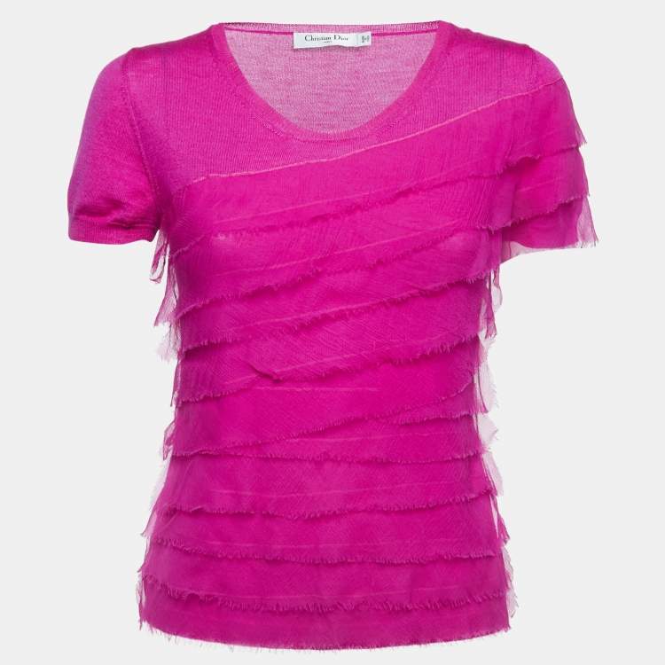 Pre Owned Christian Dior Pink Magenta Wool Blend & Silk Top M