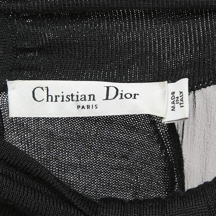 Pre Owned Dior Black Wool Blend High Neck Silk Sleeved Midi Dress XL