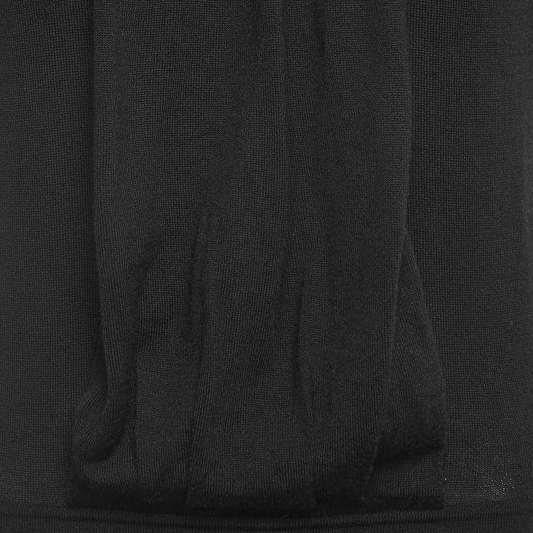 Pre Owned Dior Black Wool Blend High Neck Silk Sleeved Midi Dress XL