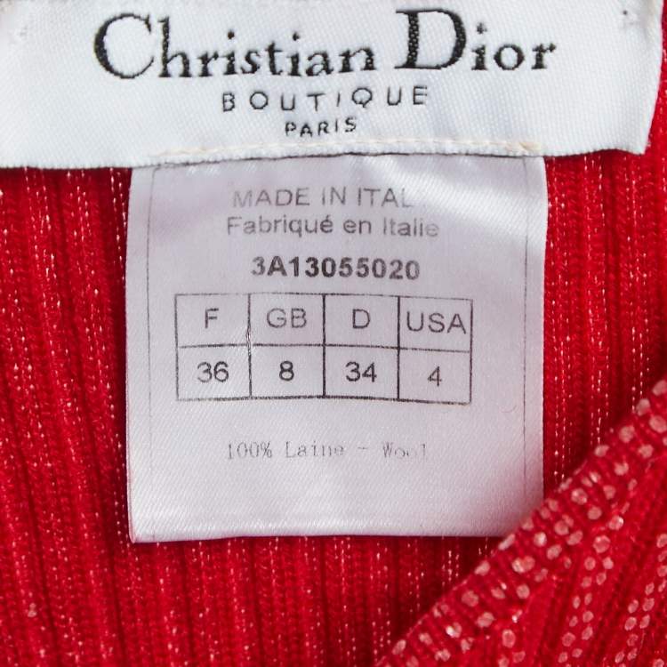 Pre Owned Christian Dior Boutique Red Ribbed Knit Belt Detail Top S