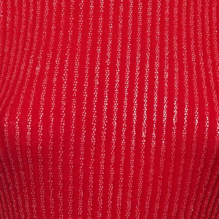 Pre Owned Christian Dior Boutique Red Ribbed Knit Belt Detail Top S