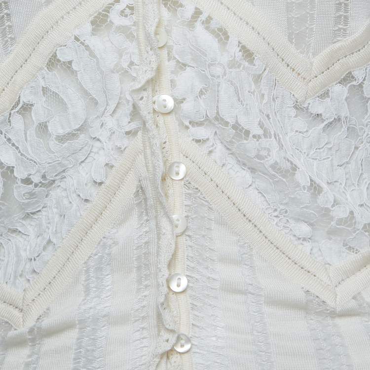 Pre Owned Dior Vintage Off White Knit Buttoned Long Sleeve Top S
