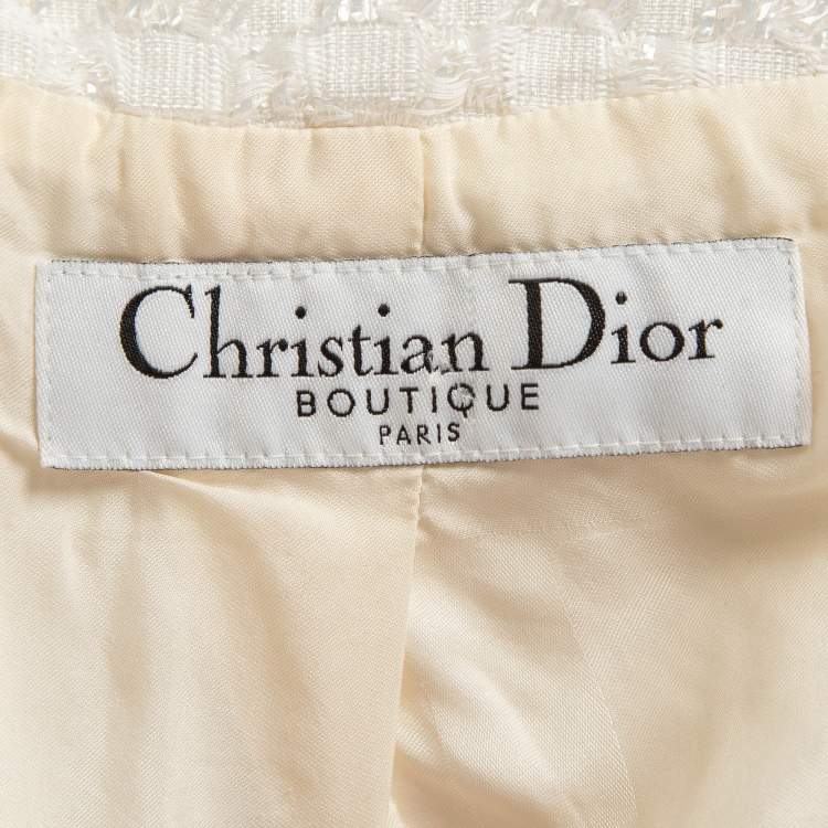 Pre Owned Dior Vintage Off White Tweed Single Breasted Blazer S