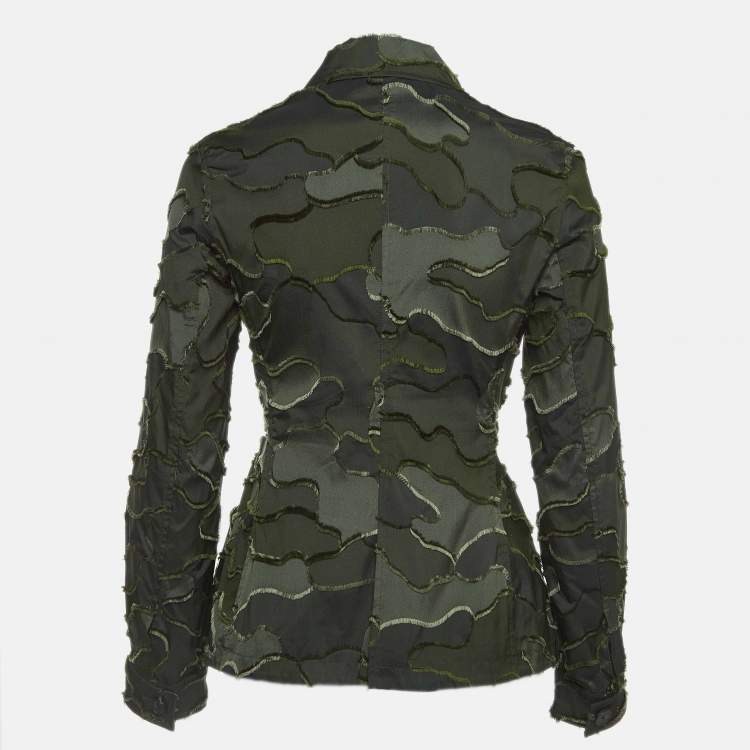 Pre Owned Christian Dior Military Green Camouflage Synthetic Zip Front Jacket S