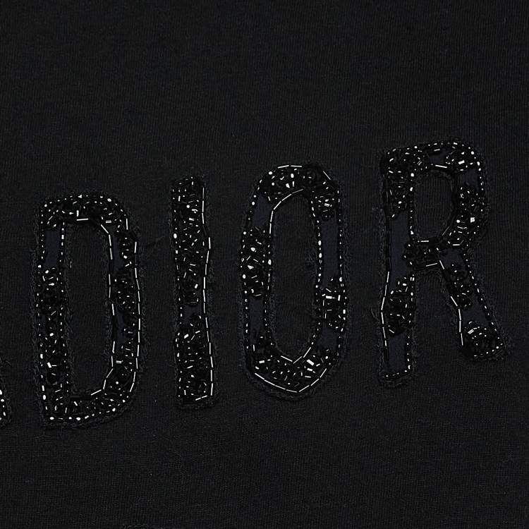 Pre Owned  Dior Black Logo Embellished Cotton Blend Half Sleeve T-Shirt M