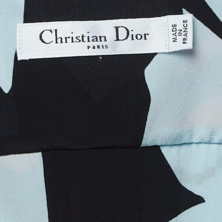 Pre Owned Christian Dior Blue Printed Pleated Silk Top L