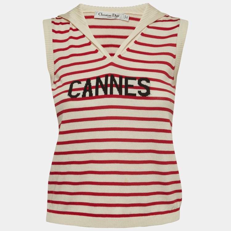 Pre Owned Dior White/Red Cannes Knit Top S
