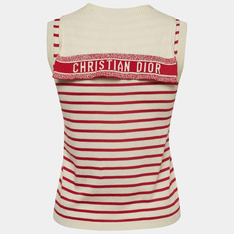 Pre Owned Dior White/Red Cannes Knit Top S