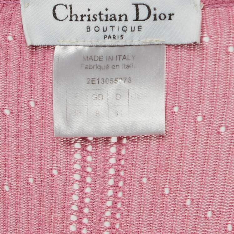 Pre Owned Dior Vintage Pink Perforated Knit Long Sleeve Top S