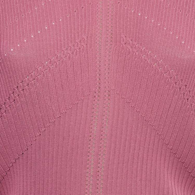 Pre Owned Dior Vintage Pink Perforated Knit Long Sleeve Top S