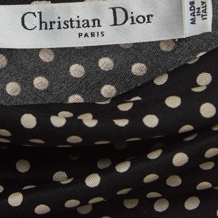 Pre Owned Dior Black Dotted Silk Knit Sleeveless Cowl Neck Midi Dress S