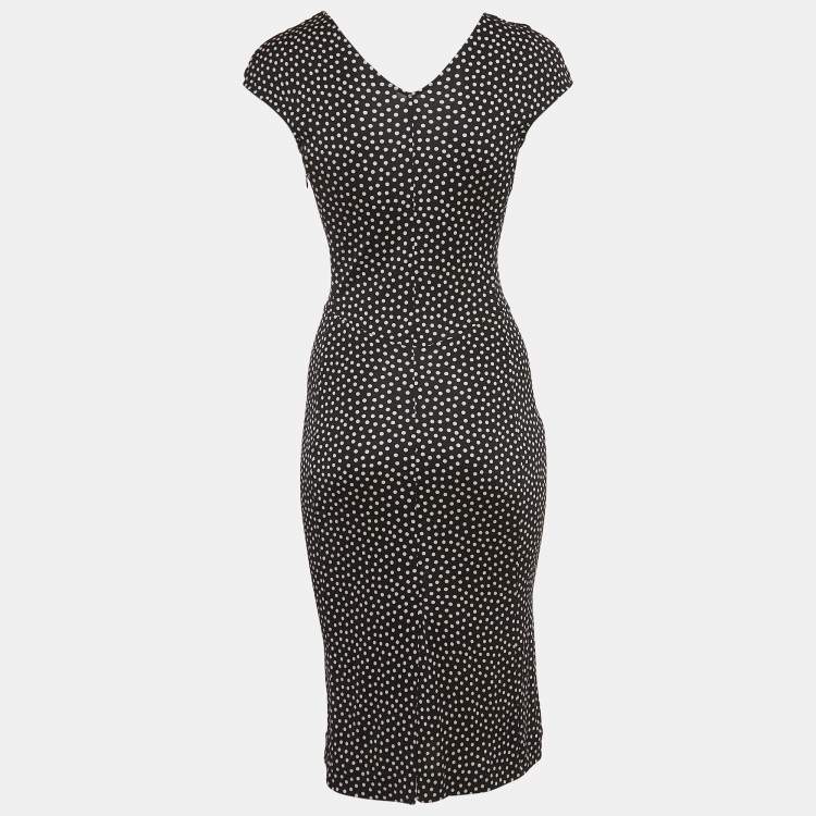 Pre Owned Dior Black Dotted Silk Knit Sleeveless Cowl Neck Midi Dress S