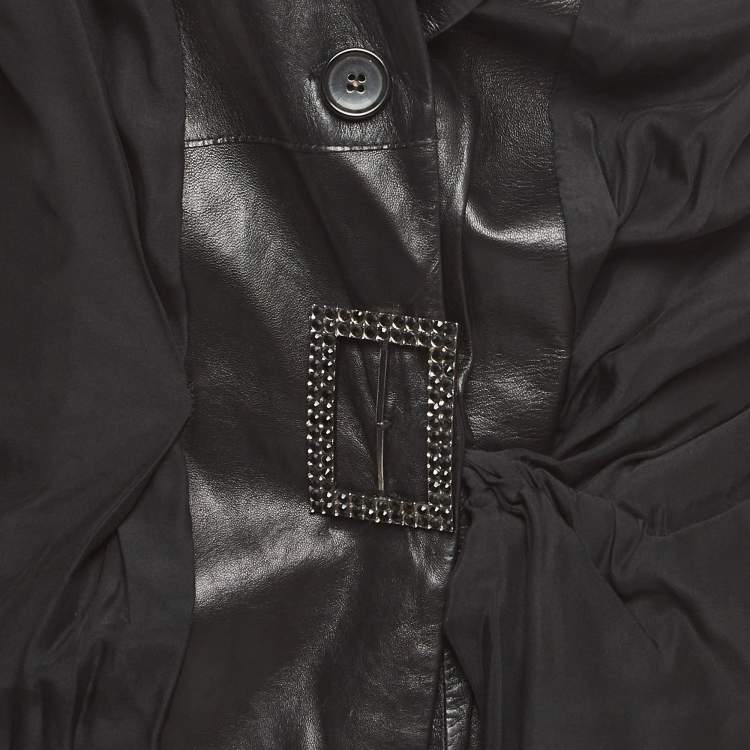 Pre Owned Dior Vintage Black Draped Leather Inside-Out Jacket M