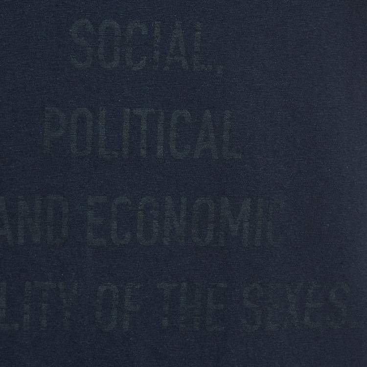 Pre Owned Christian Dior Navy Blue Feminist Print Cotton Blend Half Sleeve T-Shirt S