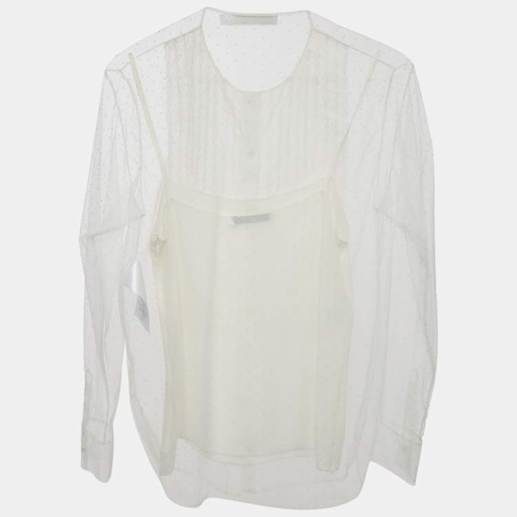 مملوكة مسبقًا Christian Dior White Dotted Tulle Blouse S