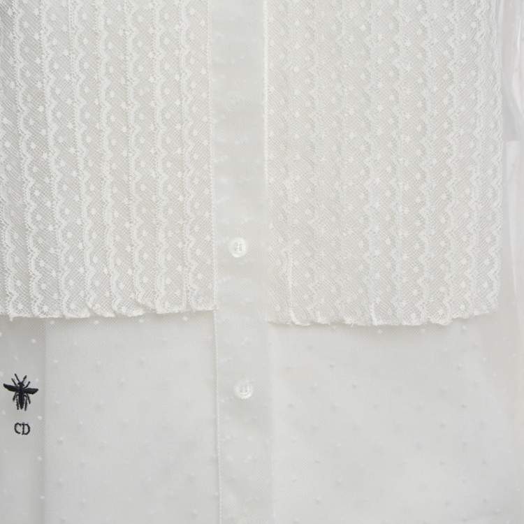 مملوكة مسبقًا Christian Dior White Dotted Tulle Blouse S