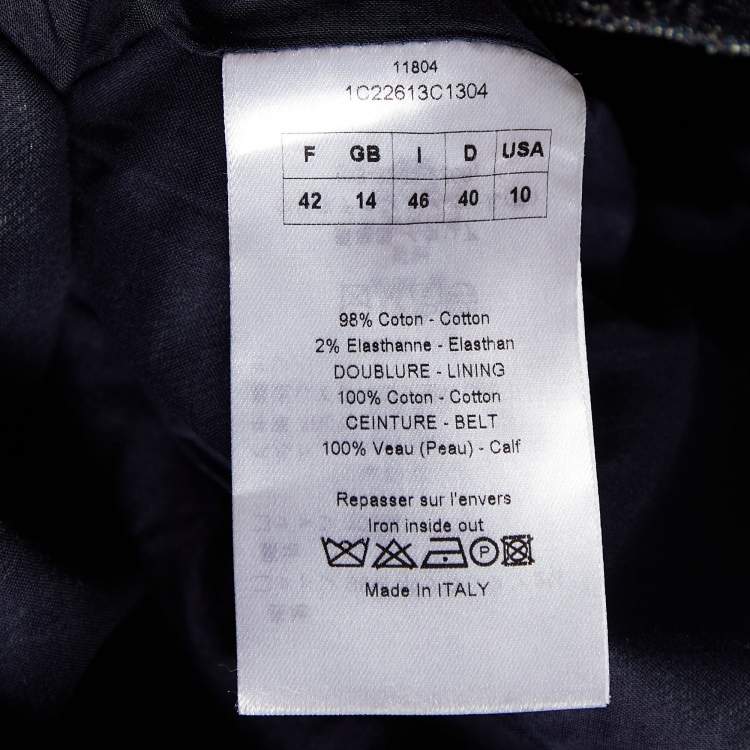 Pre Owned Dior Dark Blue Embroidered Denim Flared Dress L
