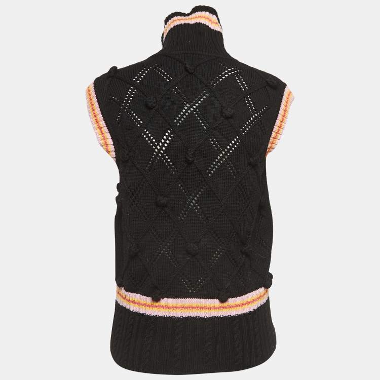 Pre Owned Christian Dior Boutique Black Pointelle Knit Wool Zipper Vest S